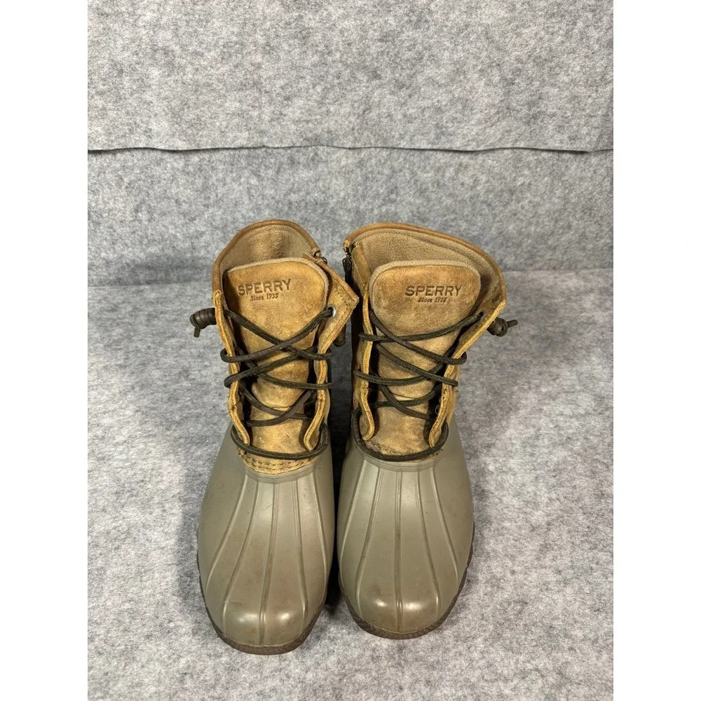 Sperry Top-Sider Women's Waterproof Rubber Boot Tan Suede Lace Up‎ Zip Size 7 M